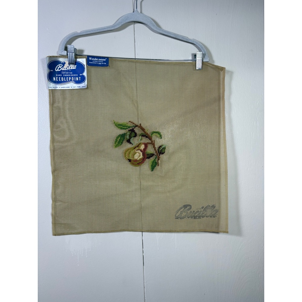 Vintage Bucilla Hand Embroidered Needlepoint Canvas Pear Design 20x20